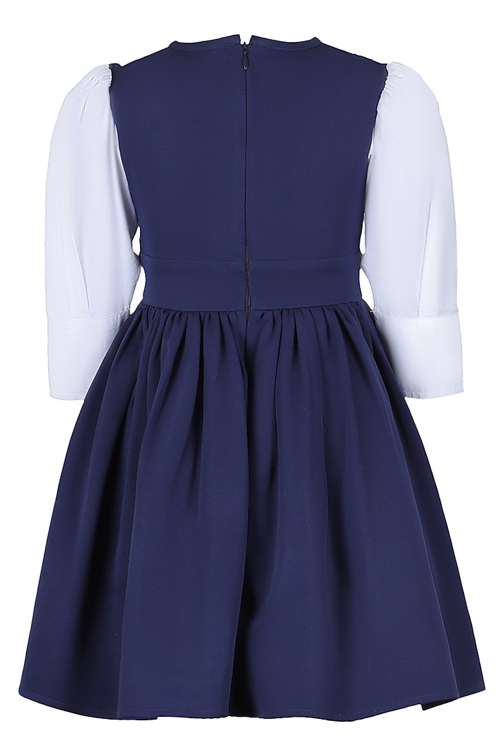 Blue Banana Crepe Floral Embroidered Dress For Girls by Les Petits at Pernia's Pop Up Shop