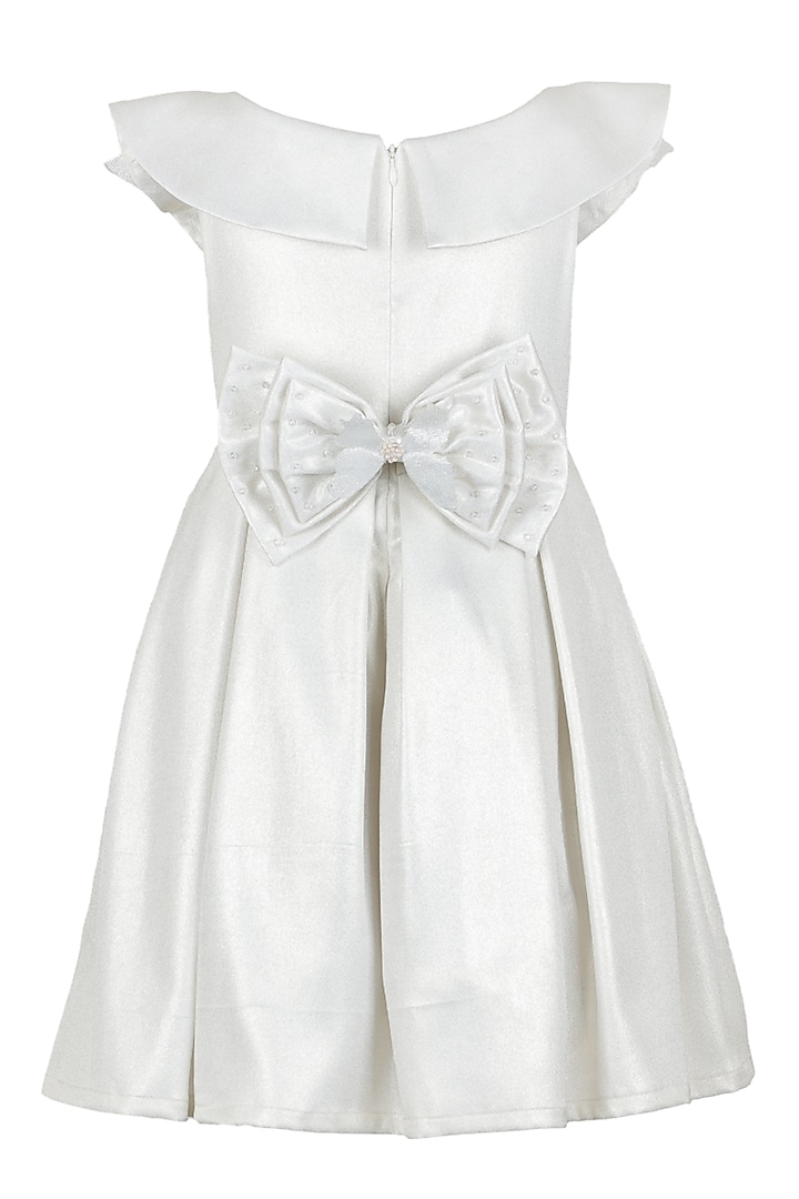 Grey Satin Embroidered Dress For Girls by Les Petits at Pernia's Pop Up Shop
