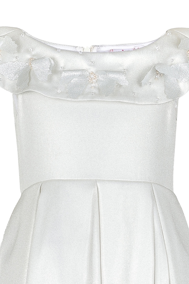 Grey Satin Embroidered Dress For Girls by Les Petits at Pernia's Pop Up Shop