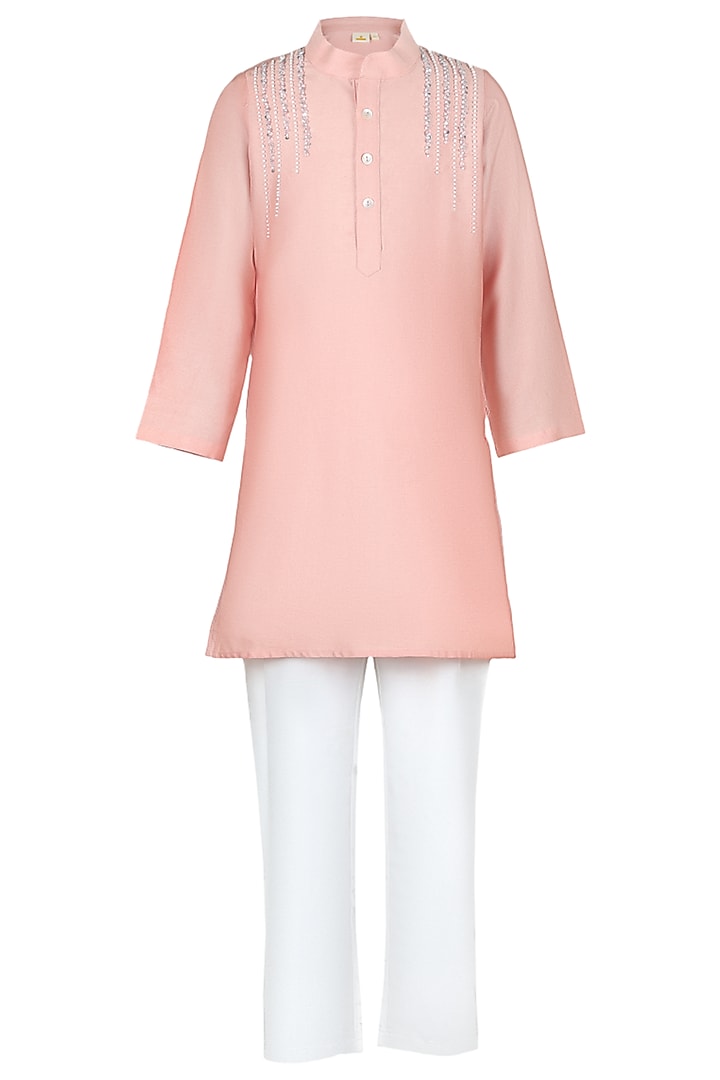 Mauve Silk Satin Sequins Embroidered Kurta Set For Boys by Les Petits at Pernia's Pop Up Shop