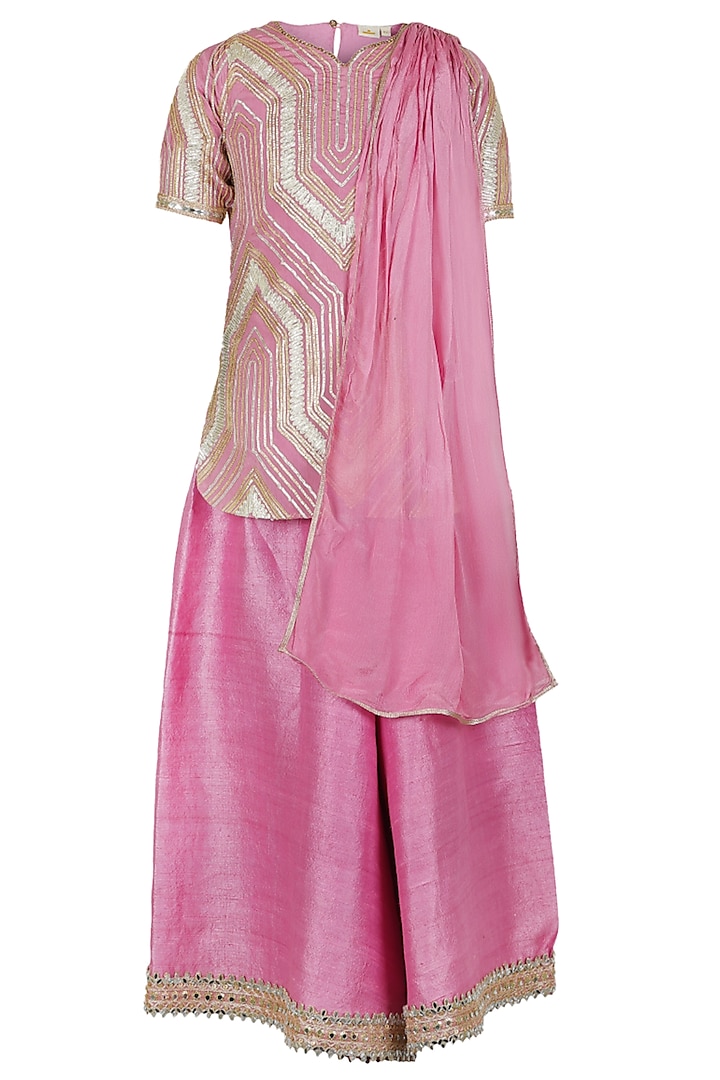 Purple Gota Fabric Sharara Set For Girls by Les Petits at Pernia's Pop Up Shop