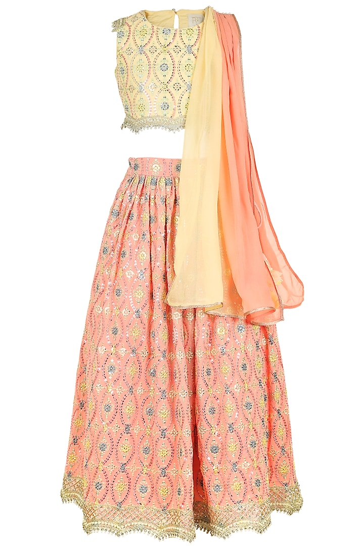 Peach Georgette Lehenga Set For Girls by Les Petits at Pernia's Pop Up Shop