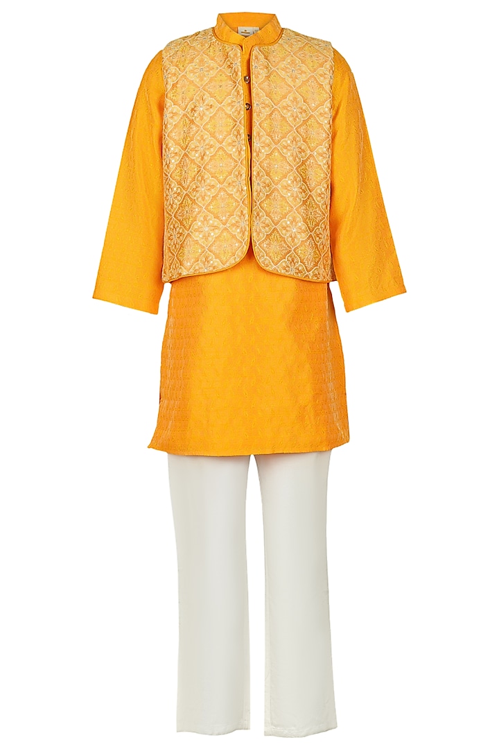 Yellow Jacquard Jacket Set For Boys by Les Petits at Pernia's Pop Up Shop