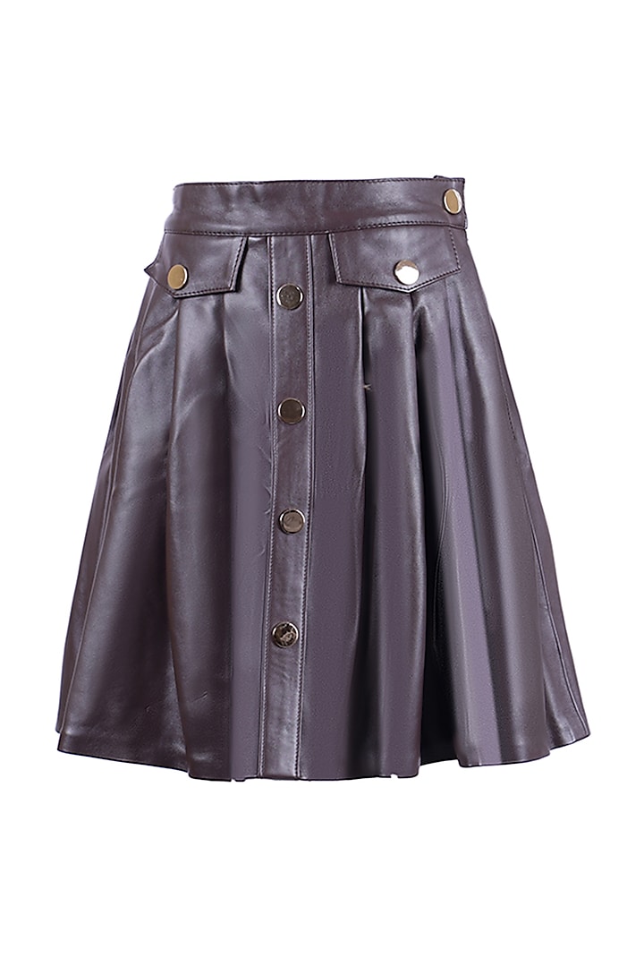 Brown Leather Skirt For Girls by Les Petits