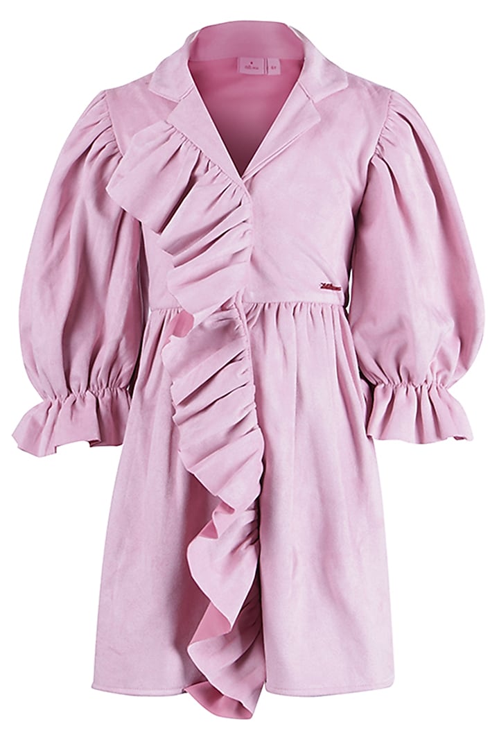 Pink Suede Trench Dress For Girls by Les Petits