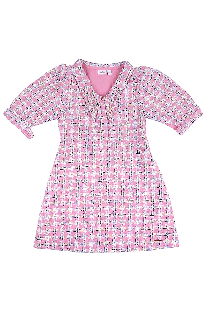 Pink Tweed Dress For Girls by Les Petits
