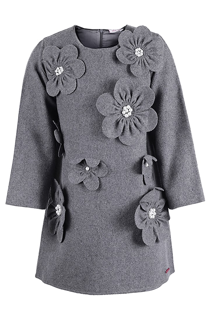 Grey Wool Dress For Girls by Les Petits