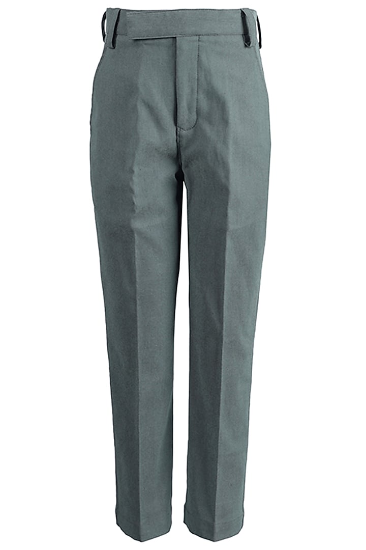 Olive Green Gabardine Pants For Boys by Les Petits