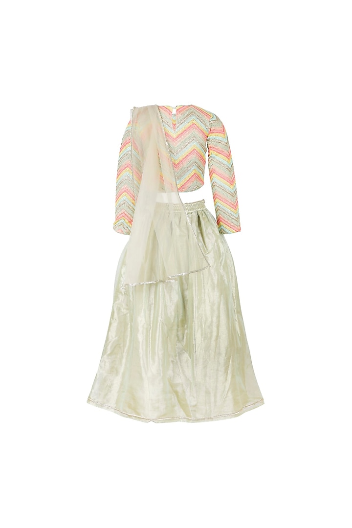 Gold Chanderi Embroidered Lehenga Set For Girls by Les Petits at Pernia's Pop Up Shop