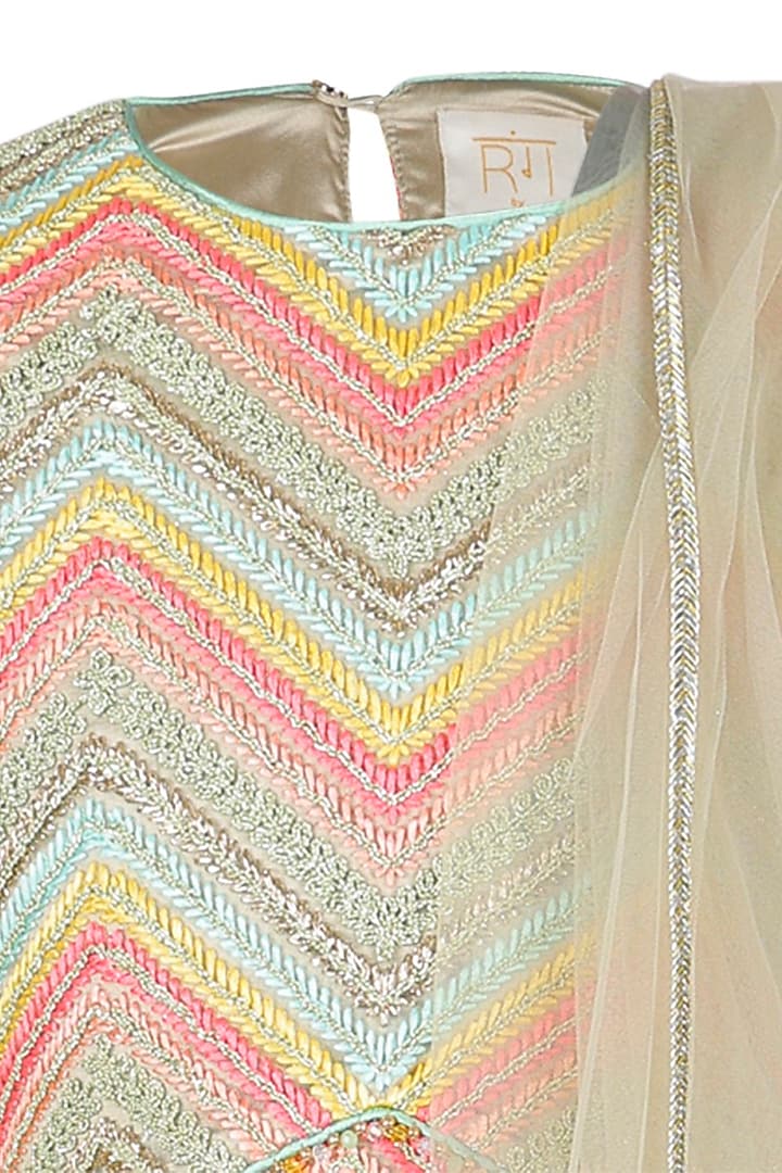 Gold Chanderi Embroidered Lehenga Set For Girls by Les Petits at Pernia's Pop Up Shop