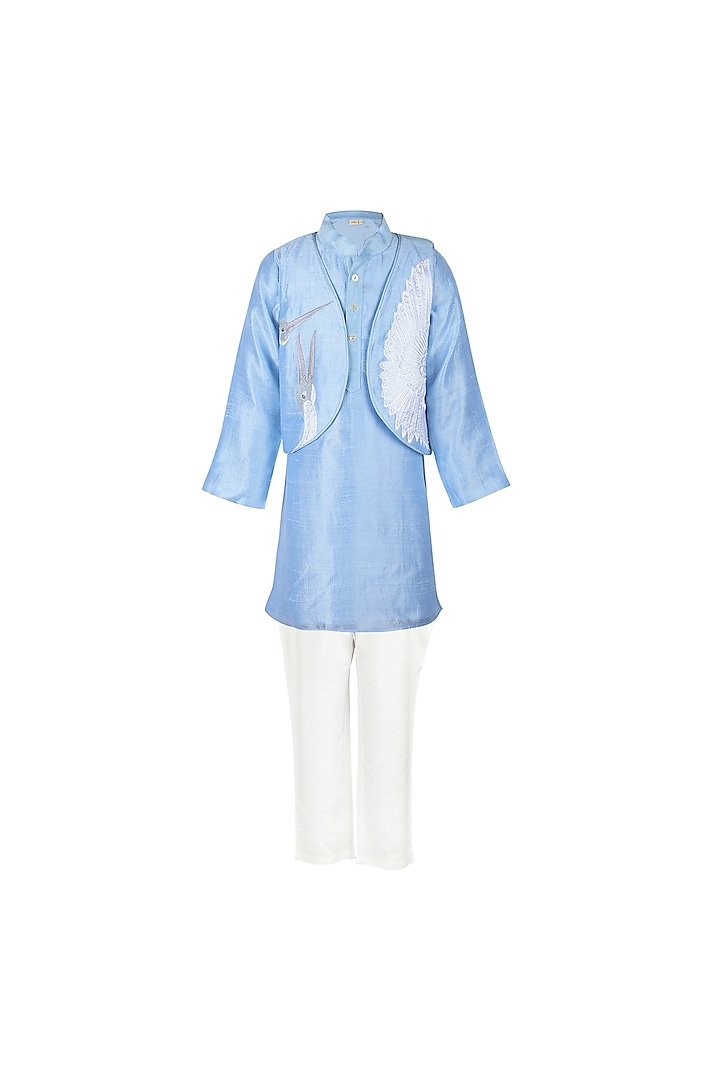 Blue Dupion Embroidered Waistcoat Set For Boys by Les Petits at Pernia's Pop Up Shop