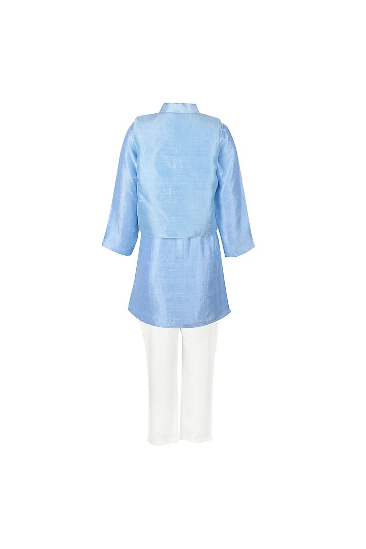 Blue Dupion Embroidered Waistcoat Set For Boys by Les Petits at Pernia's Pop Up Shop