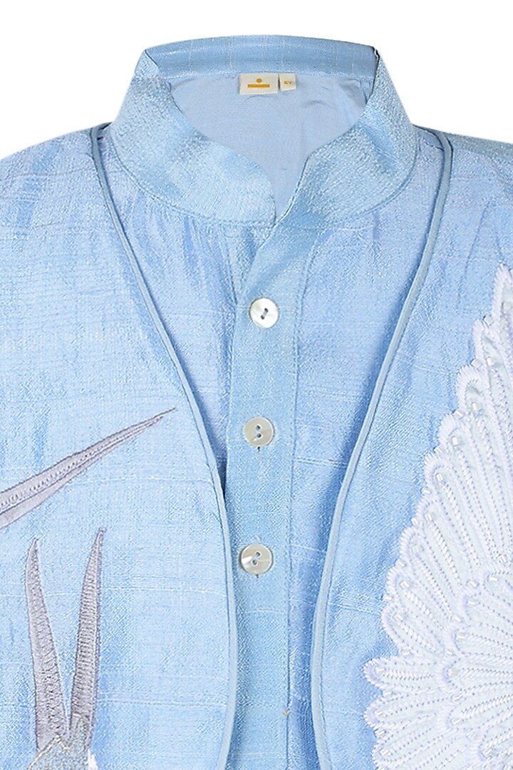 Blue Dupion Embroidered Waistcoat Set For Boys by Les Petits at Pernia's Pop Up Shop