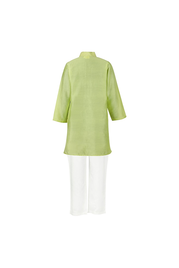 Green Chanderi Floral Embroidered Kurta Set For Boys by Les Petits at Pernia's Pop Up Shop