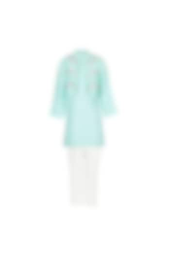 Mint Green Dupion Embroidered Jacket Set For Boys by Les Petits