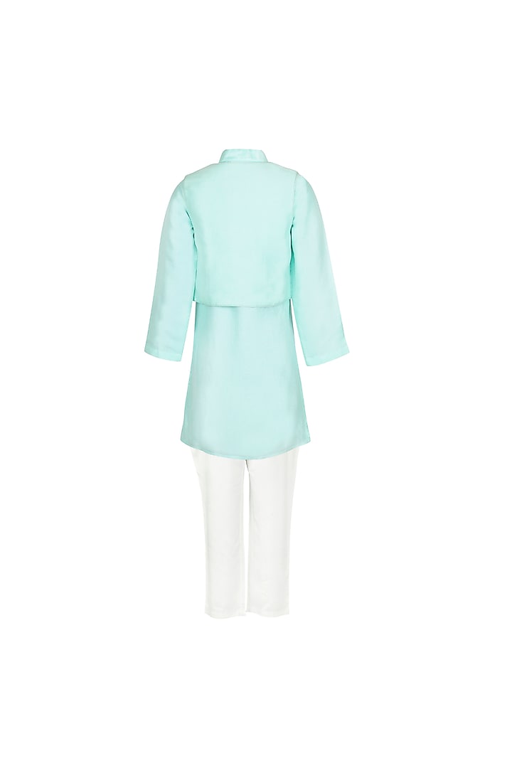 Mint Green Dupion Embroidered Jacket Set For Boys by Les Petits at Pernia's Pop Up Shop