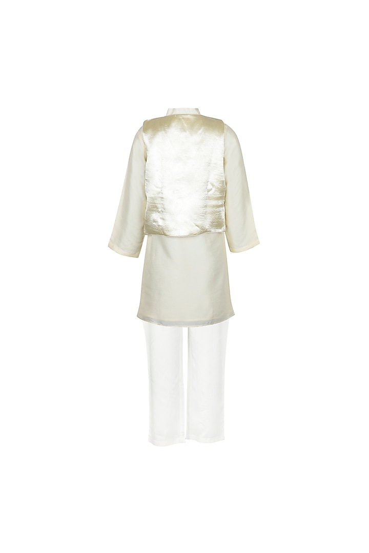 Cream Chanderi Embroidered Waistcoat Set For Boys by Les Petits at Pernia's Pop Up Shop