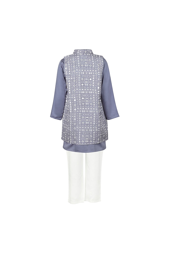 Grey Cotton Satin Embroidered Waistcoat Set For Boys by Les Petits at Pernia's Pop Up Shop