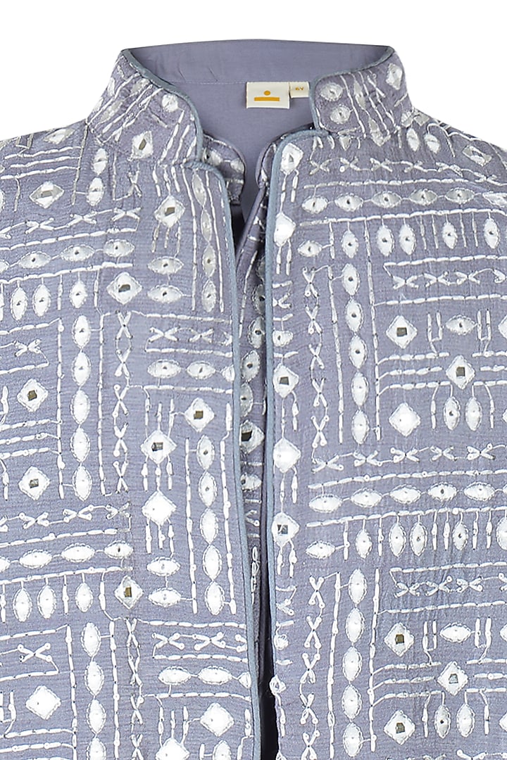 Grey Cotton Satin Embroidered Waistcoat Set For Boys by Les Petits at Pernia's Pop Up Shop