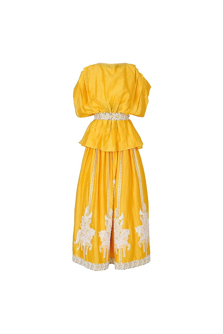 Yellow Chanderi Embroidered Skirt Set For Girls by Les Petits at Pernia's Pop Up Shop