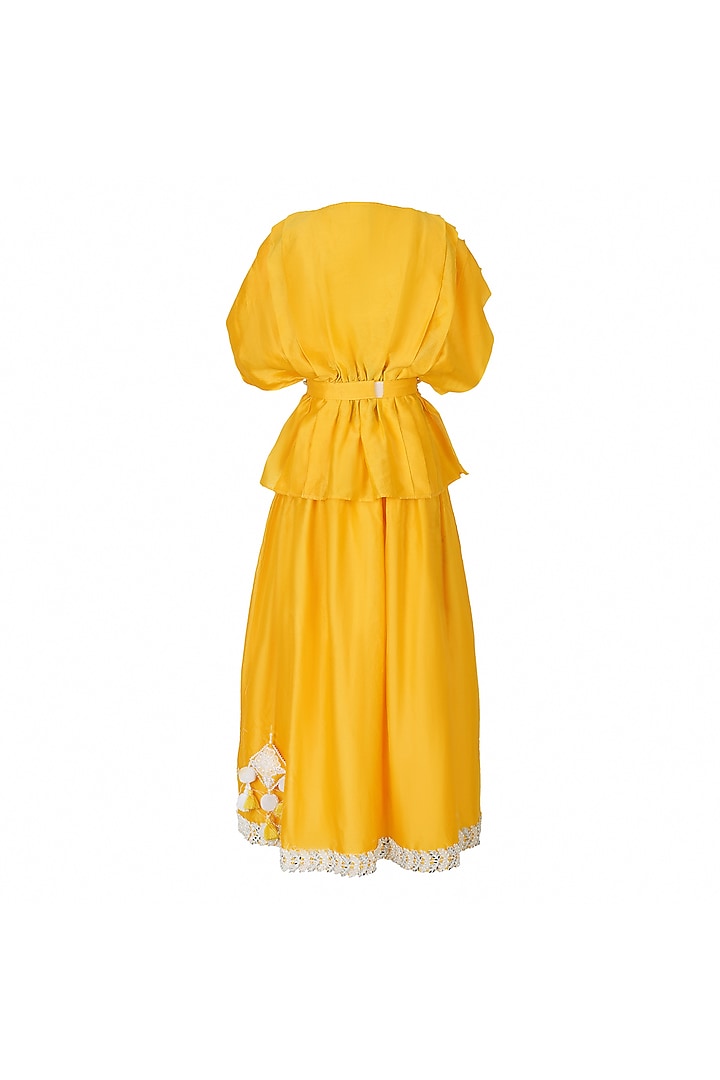 Yellow Chanderi Embroidered Skirt Set For Girls by Les Petits at Pernia's Pop Up Shop