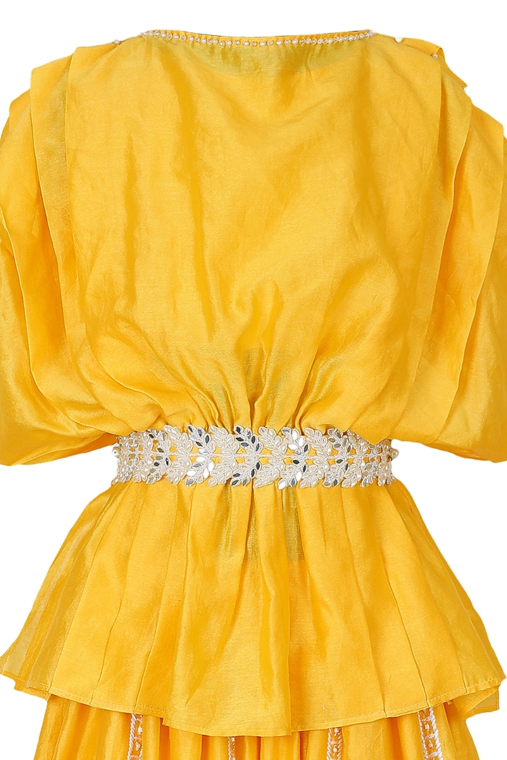 Yellow Chanderi Embroidered Skirt Set For Girls by Les Petits at Pernia's Pop Up Shop