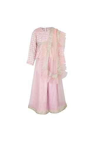 Pink Organza Sharara Set For Girls by Les Petits