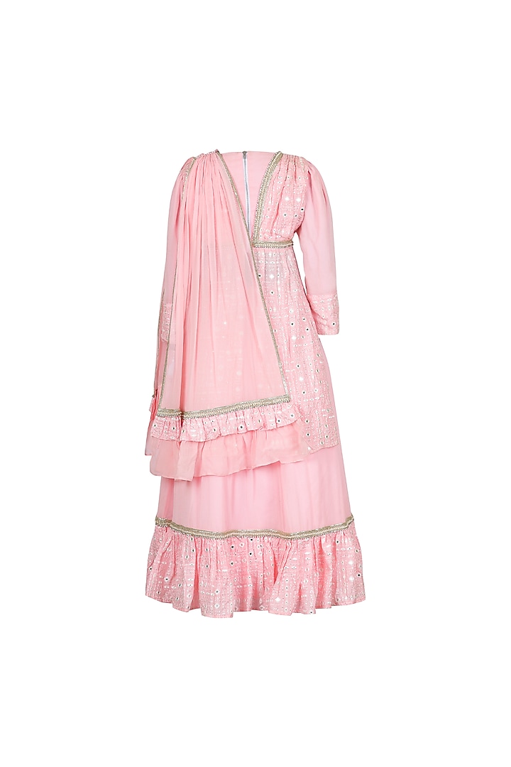 Pink Georgette Mirror Work Lehenga Set For Girls by Les Petits at Pernia's Pop Up Shop