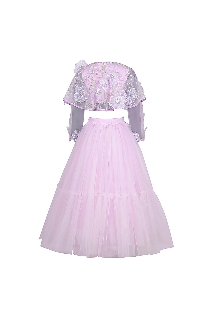 Lavender Net Embroidered Cape Set For Girls by Les Petits at Pernia's Pop Up Shop