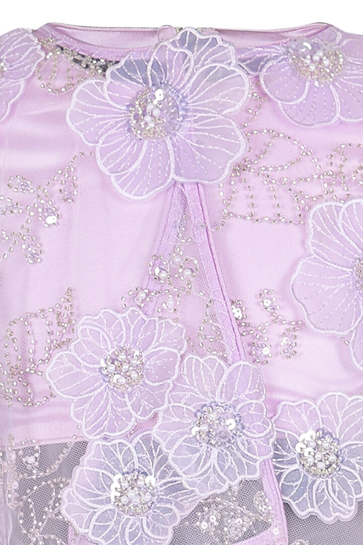Lavender Net Embroidered Cape Set For Girls by Les Petits at Pernia's Pop Up Shop
