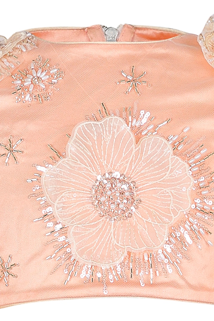 Peach Net Embroidered Lehenga Set For Girls by Les Petits at Pernia's Pop Up Shop