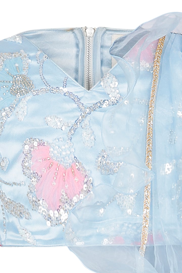 Light Blue Organza Layered Lehenga Set For Girls by Les Petits at Pernia's Pop Up Shop