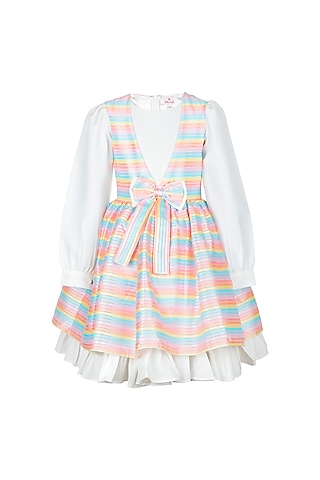 Multi-Colored Banana Crepe Dress For Girls by Les Petits