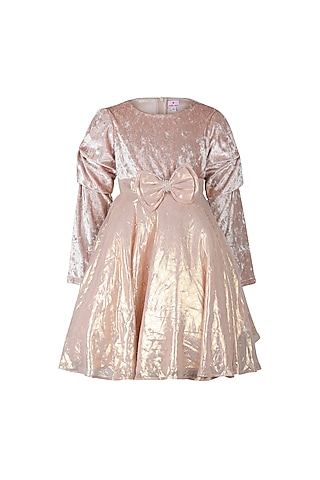 Gold Velvet Dress For Girls by Les Petits