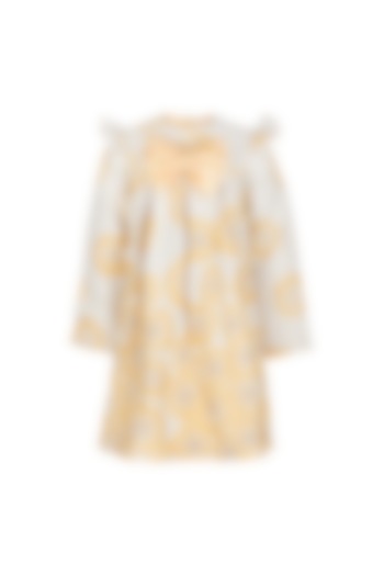 Beige Jacquard Embroidered Dress For Girls by Les Petits at Pernia's Pop Up Shop