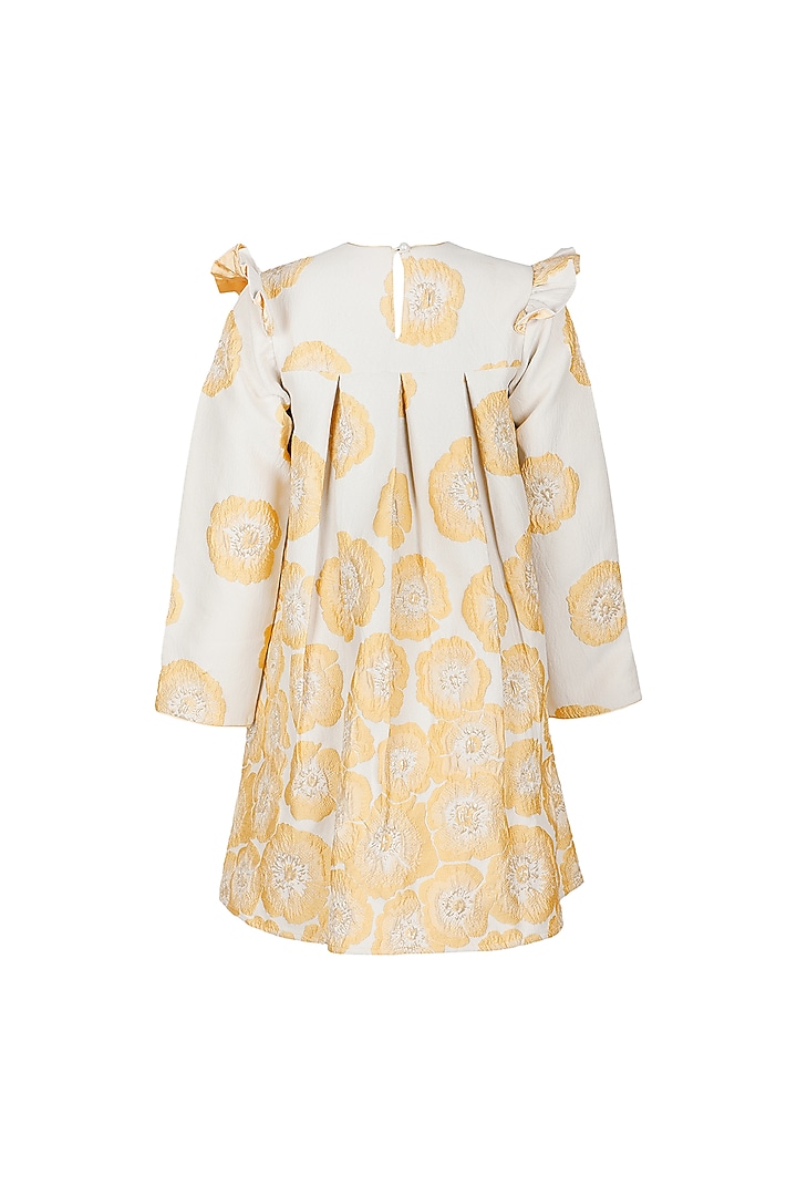 Beige Jacquard Embroidered Dress For Girls by Les Petits at Pernia's Pop Up Shop