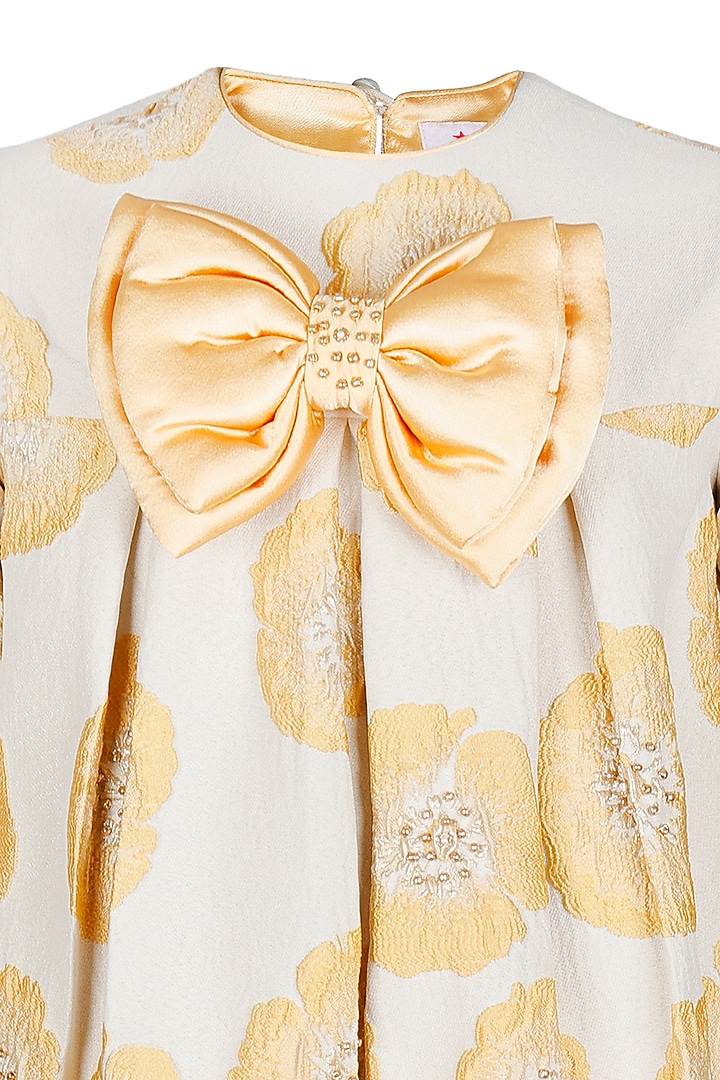 Beige Jacquard Embroidered Dress For Girls by Les Petits at Pernia's Pop Up Shop