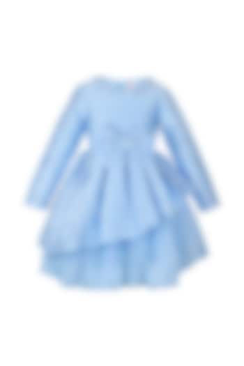 Blue Jacquard Embroidered Dress For Girls by Les Petits at Pernia's Pop Up Shop