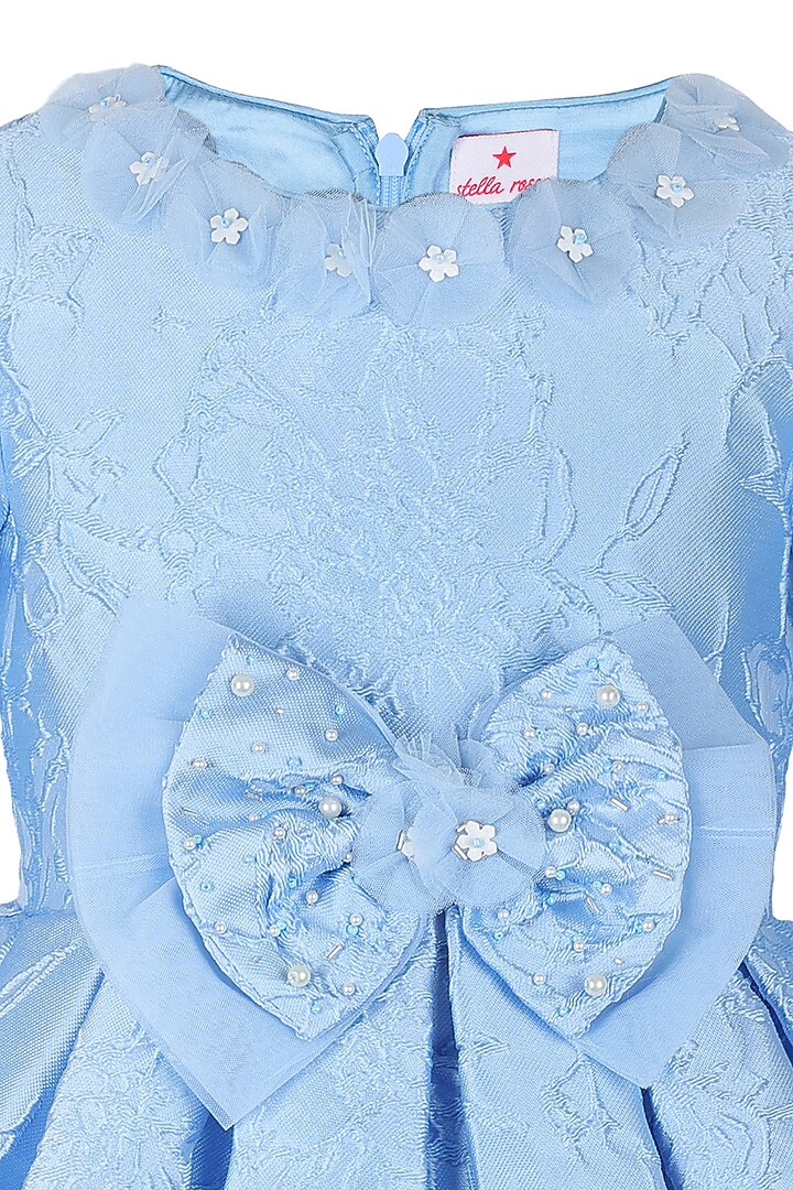 Blue Jacquard Embroidered Dress For Girls by Les Petits at Pernia's Pop Up Shop