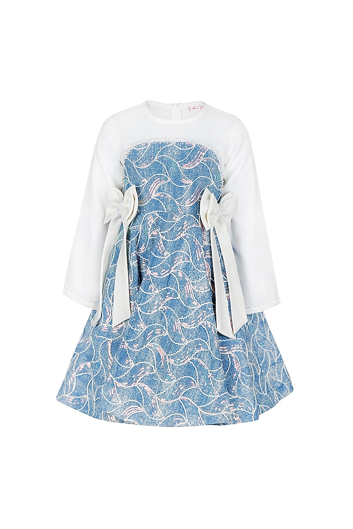 Blue Denim Embroidered Dress For Girls by Les Petits at Pernia's Pop Up Shop