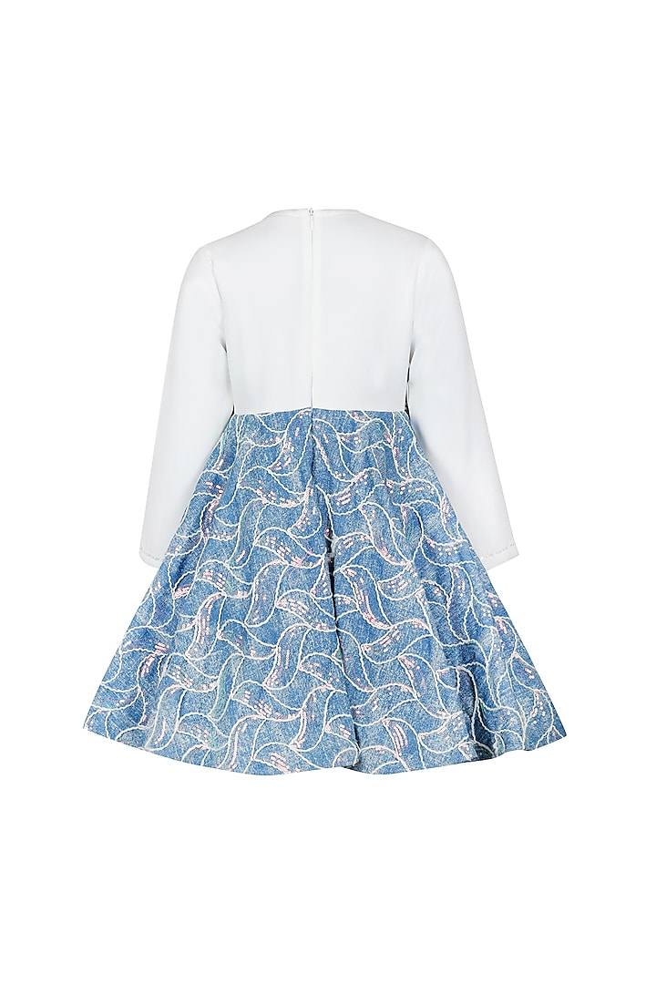 Blue Denim Embroidered Dress For Girls by Les Petits at Pernia's Pop Up Shop