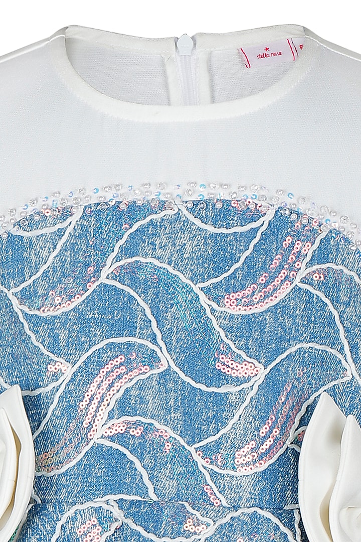 Blue Denim Embroidered Dress For Girls by Les Petits at Pernia's Pop Up Shop