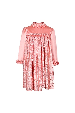 Peach Satin Dress For Girls by Les Petits