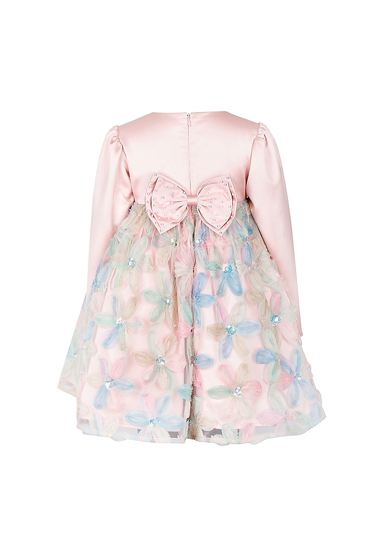 Pink Satin Embroidered Dress For Girls by Les Petits at Pernia's Pop Up Shop