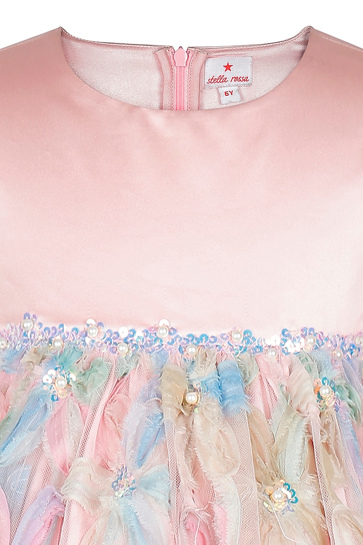 Pink Satin Embroidered Dress For Girls by Les Petits at Pernia's Pop Up Shop