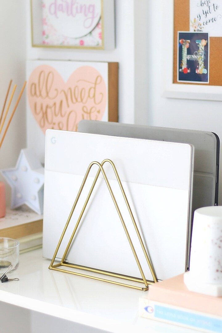 Gold Iron Triangle Book Holder by Lets Elevate at Pernia's Pop Up Shop