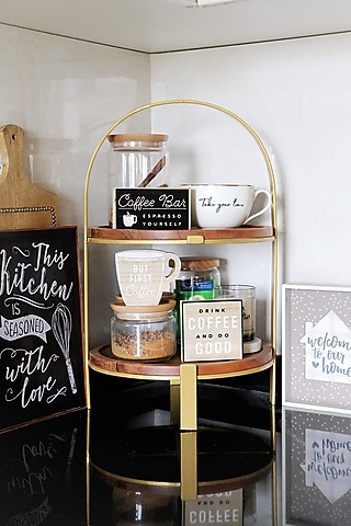 Gold Iron & Wood Two Tiered Stand by Lets Elevate