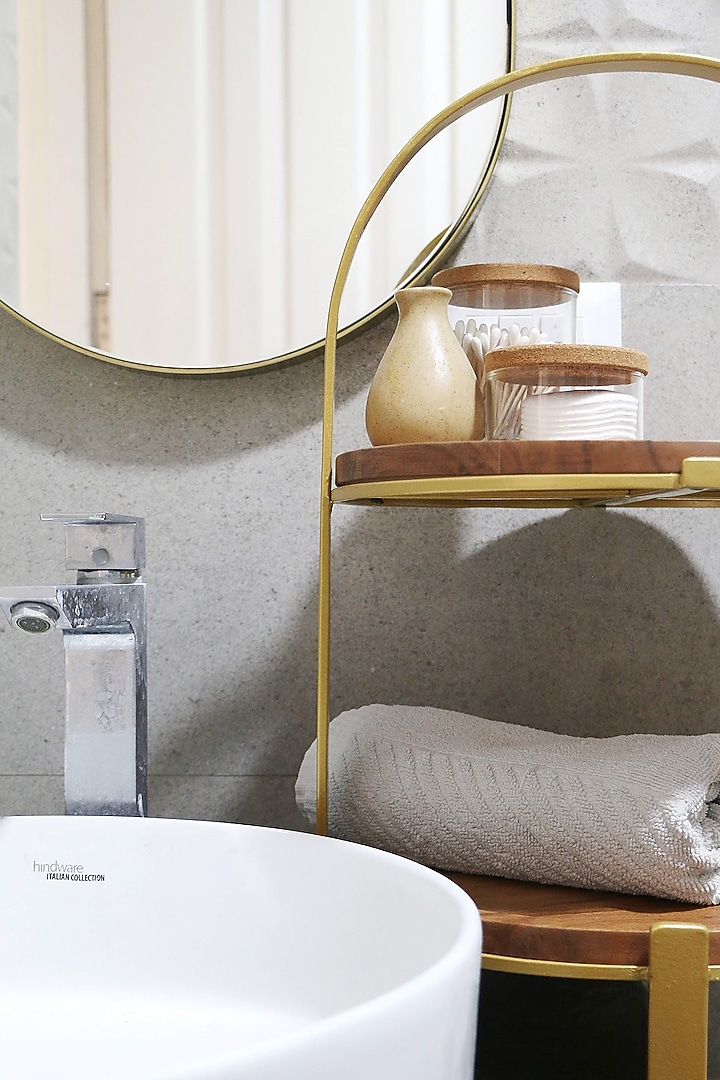 Gold Iron & Wood Two Tiered Stand by Lets Elevate at Pernia's Pop Up Shop