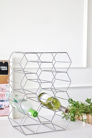 Silver Iron Honeycomb Wine Holder by Lets Elevate