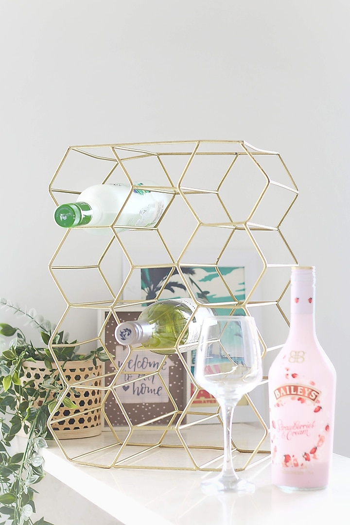 Gold Iron Honeycomb Wine Holder by Lets Elevate